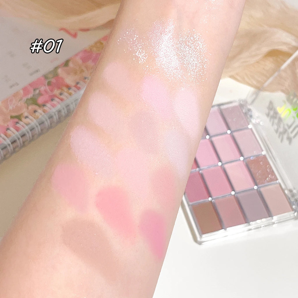 JUJU DREAM 16-Color Earth Tone Eyeshadow Matte & Shimmer Palette, Lying Silkworm Brightener for Soft Daily Makeup