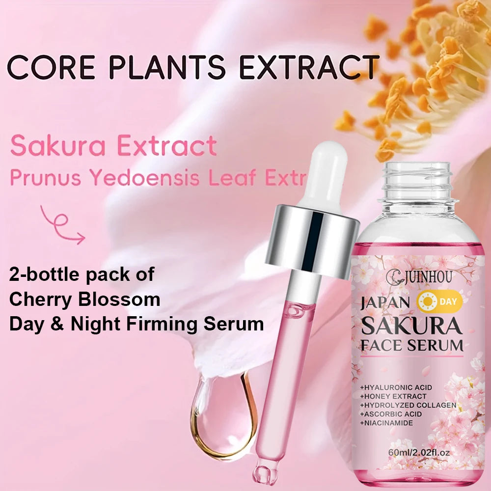 JUINHOU 2PCS Sakura Niacinamide Retinol Day&Night Surem Hydrating Moisturizing for Sensitive Skin Anti-Dryness Skin Gentle Formu