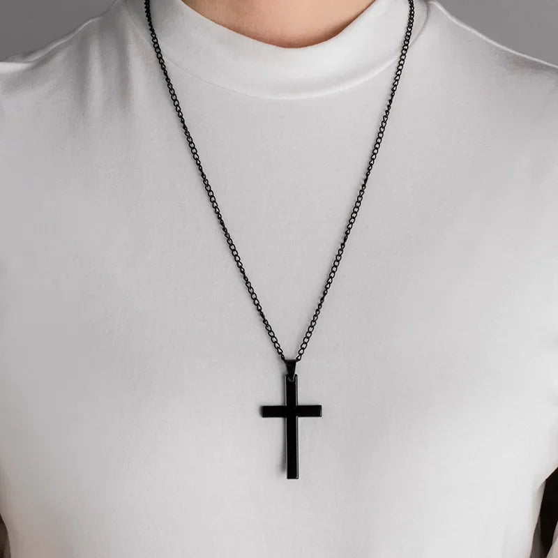 Vintage Gothic Pendant Cross Necklace Cool Street Style Punk Jewelry For Men Women'S Black Chain Accessories Decoration