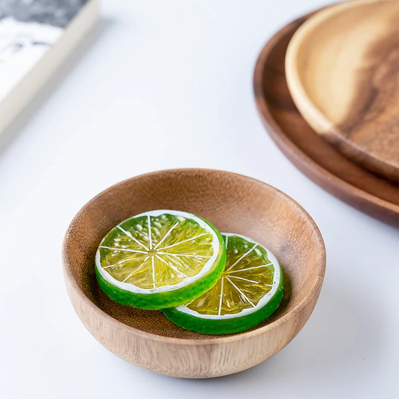 Wooden Dinner Plates Household Round Coffee Tray solid wood Tea saucer ins Japanese style dim sum For Food Snack Dishs