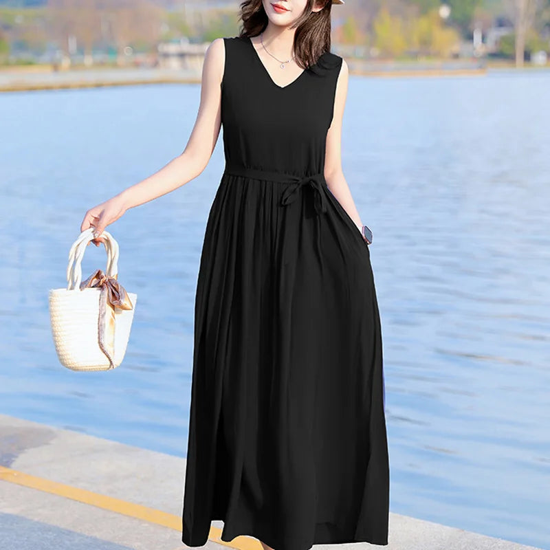 Spring Summer Dresses Fashion Female Sleeveless printed Casual Dress Women A-line Dresses Vestidos