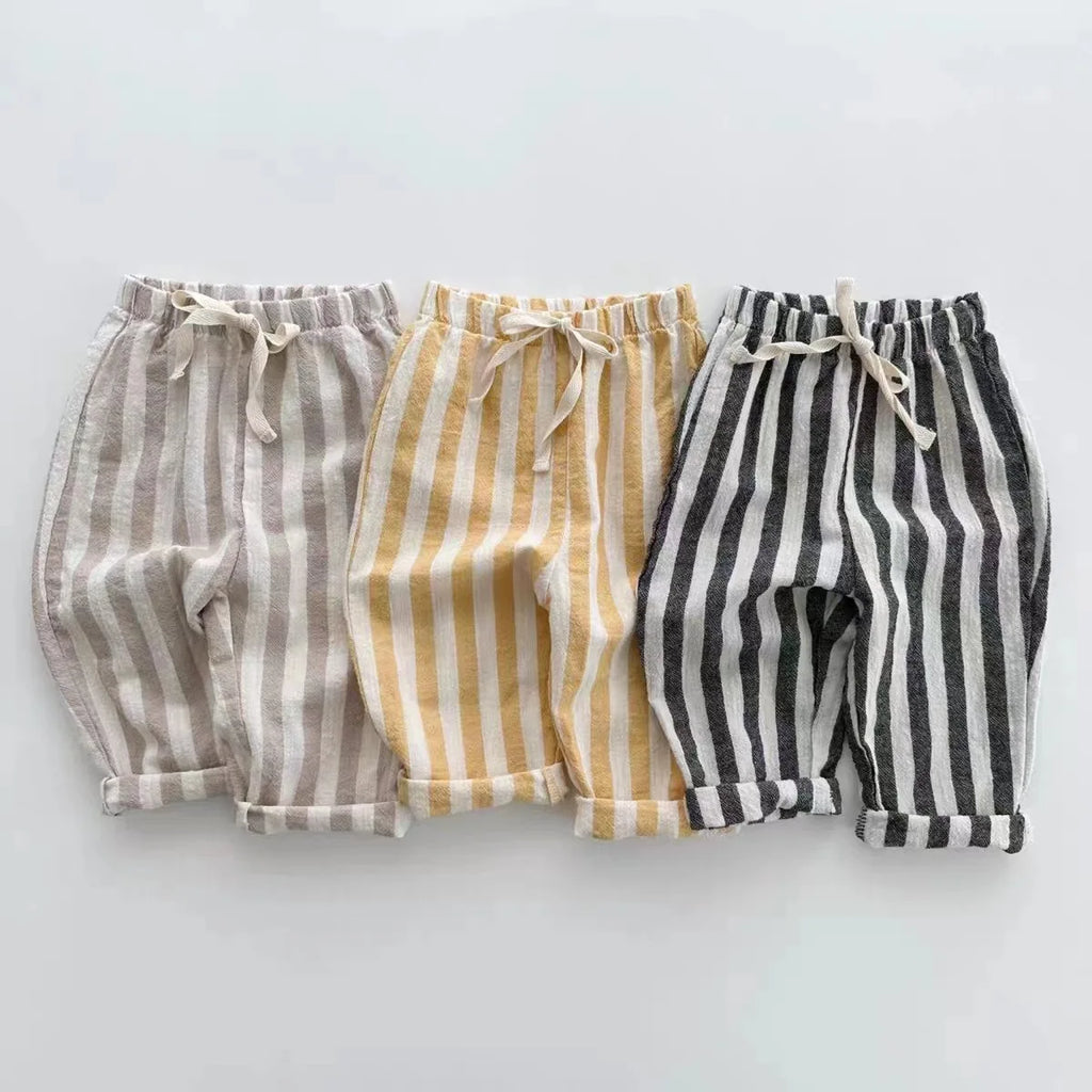 0-2Yrs Newborn Baby Boys Stripe Pants Cotton Casual Linen Elastic Trouers Toddler Infant Kids Girls Loose Pants