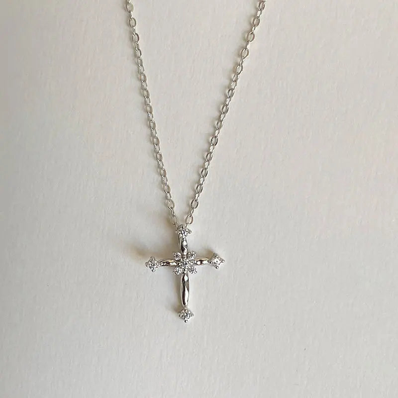 New 925 Sterling Silver Cross Necklace Style Geometric Style Woman Pendant Choker Birthday Exquisite Jewelry