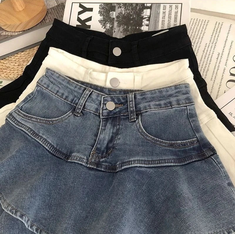 Girls Kids Stretch Denim A Line Skirt Puffy Layered Mini Skirt Summer 2026 Korean Style Fashion Casual Party School Wear