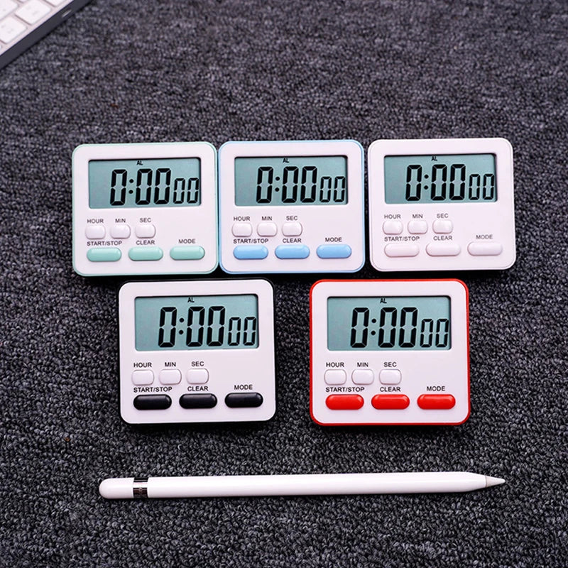 Digital Kitchen Timer with Large LCD Display, Alarm, and Stand - Black