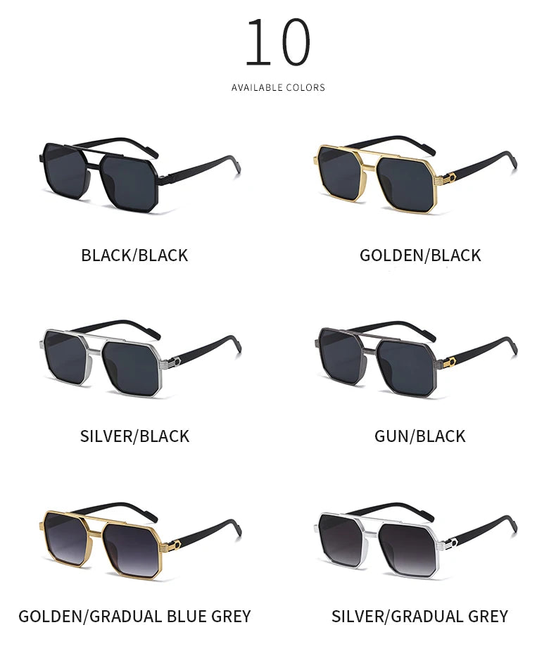 Hiking 3pcs Retro Large Frame Square Anti Light Glasses Classic Double Beam Metal Frame Shades Fashion Men'S Gradient Eyeglasses