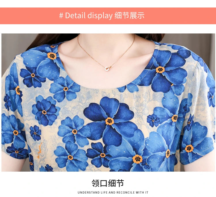 New Elegant Floral Dress  Bohemian plus Size Women Summer Short Sleeve Clothing with Large Hem for Casual Occasions