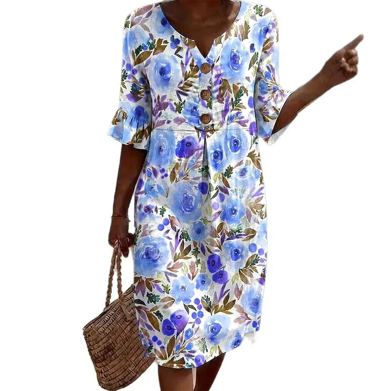 2026 New Summer Autumn Women's Solid Color Print Casual Comfortable Dress Soft Breathable Daily Wear Loose Fit Flowy Dresses for