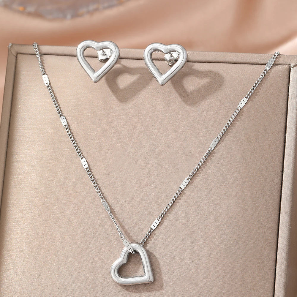 Woiwoi Stainless Steel Jewelry Set Necklace And Earrings With New Romantic Love Pendant Minimalist Women'S'S Jewelry Set