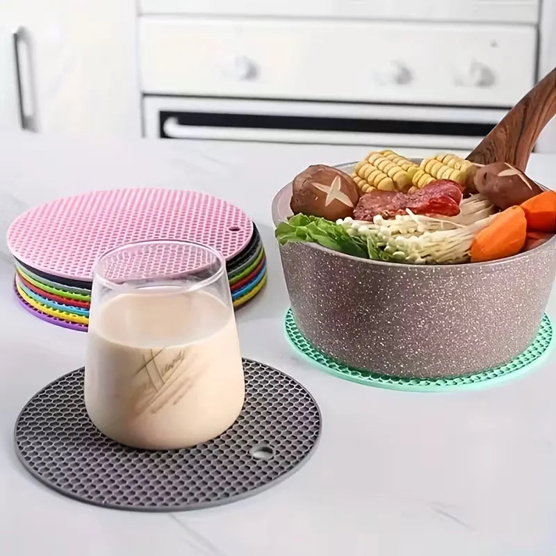 4 salvamanteles redondos de cocina, alfombrillas reutilizables resistentes al calor para proteger la mesa debajo de utensilios de cocina y platos calientes