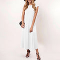Women's Solid Color Summer Dress Flying Short Sleeve Loose Fit A Line Long Dress Casual Oversized O Neck Beach Vestidos Mujer
