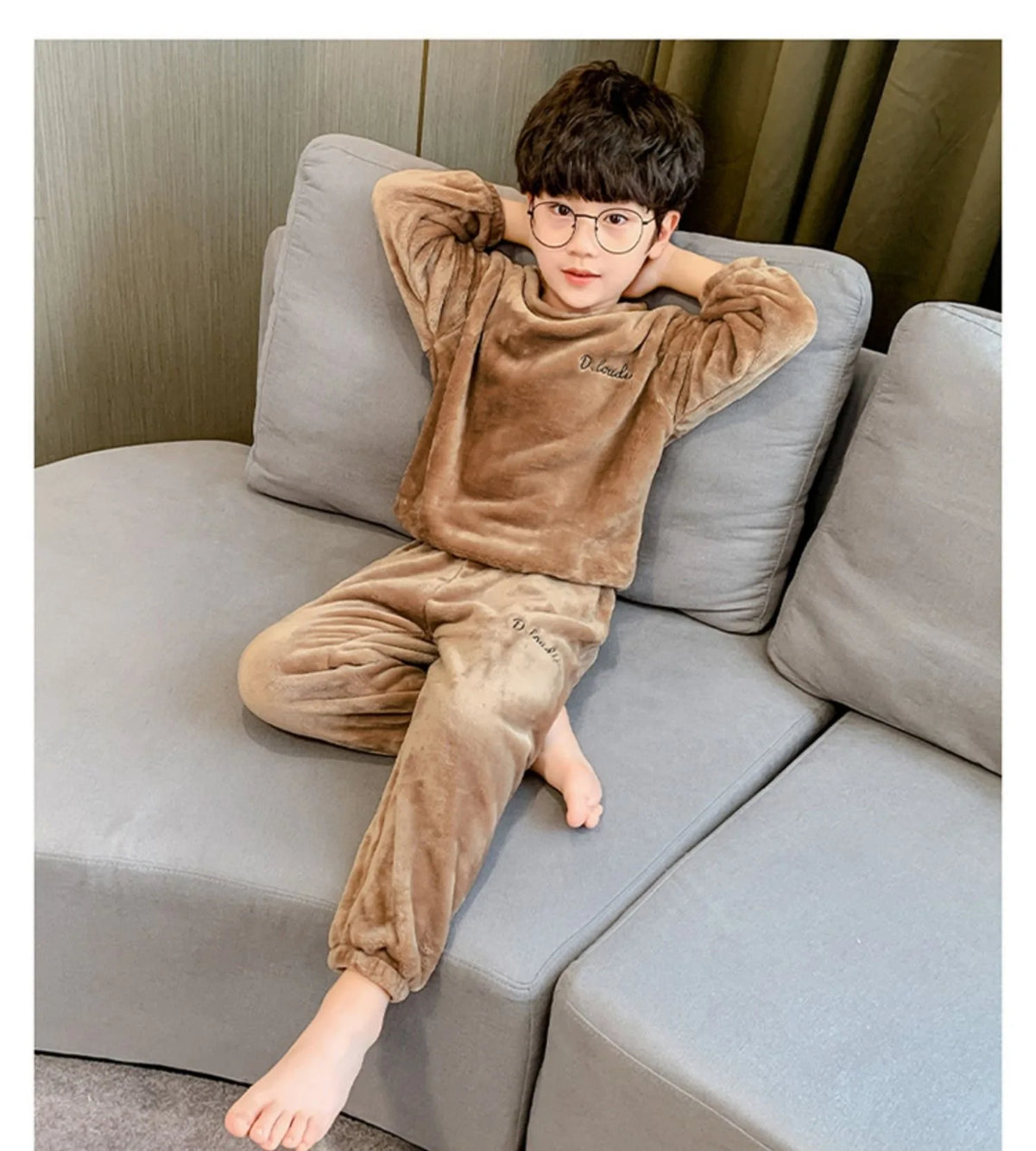 2pcs Boy Girl Kids Fall Winter Sleepwear Toddler Children Baby Coral Fleece Warm Sweatshirt Pant Set Flannel Pajama Pullover Top