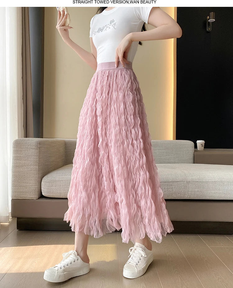 Elegant Pleated Midi Skirt, High Waist A-Line Flowy Maxi Skirts for Women, Soft Draping Skirt, Fairy Skirt for Spring Summer