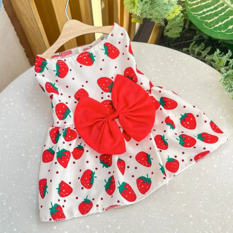 Dog Princess Dress Summer Kitten Pet Skirt Cute Printed Bow Lace Dog Dresses For Small Medium Puppies Poodle Chihuahua Apparel