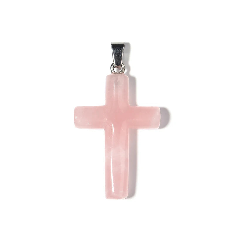 Natural Stone Cross Charm With Metal Loop Tiger Eye Opal Jewelry Prayer Pendant Necklace Making Accessories Diy Components