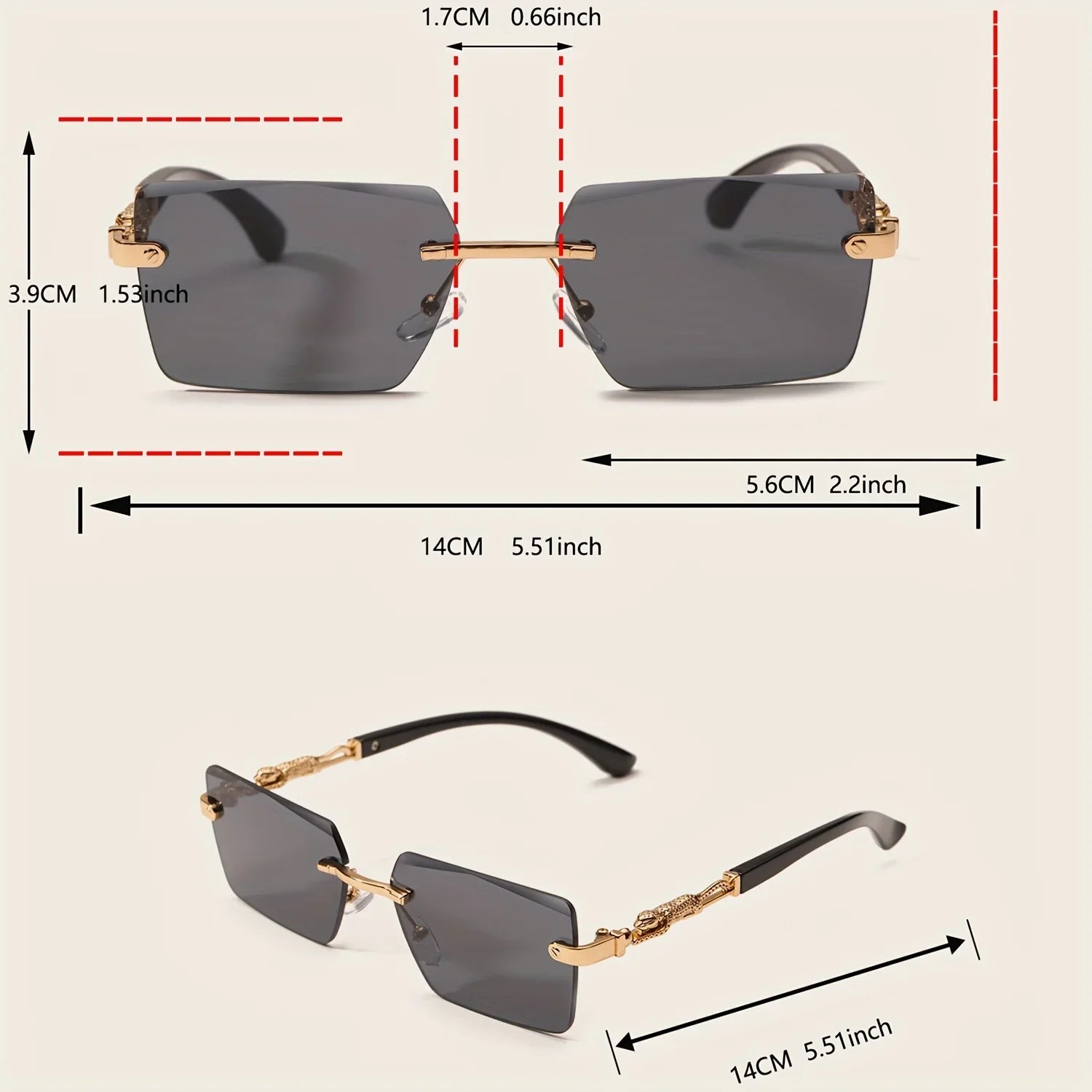 1pc Rimless Sunglasses Rectangle Women Men Shades Small Square Sun Glasses For Female Male Beach Vacation Travel Eyewear