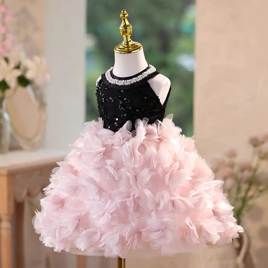 Dreamy Vow D141 Black Sequined Flower Girl Dress with Bow Knee Legth A-Line Wedding Birthday Holiday Party Summer Prom Gown