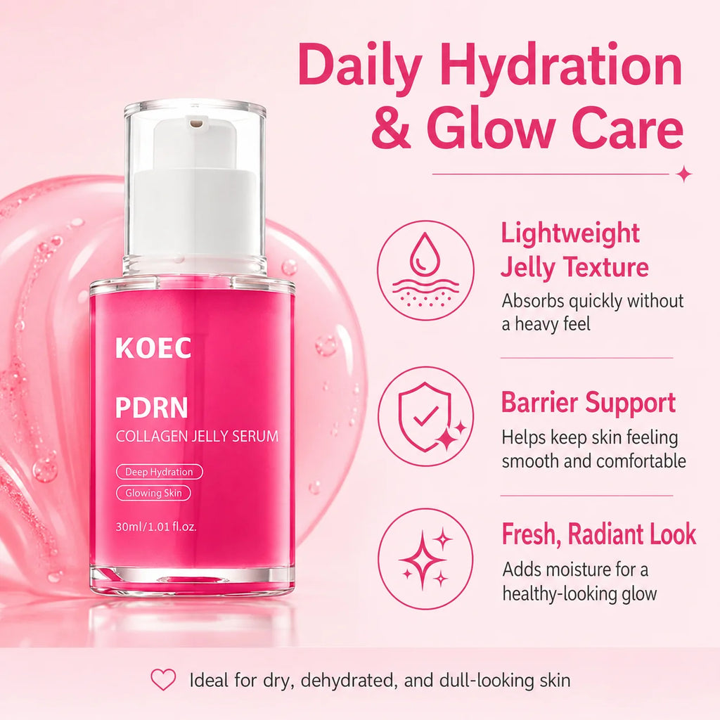 KOEC PDRN Collagen Glow Jelly Serum | Lightweight Water-Jelly For Radiant Glow & Firming | Soothing Moisturizing Care with Salmon DNA PDRN, Collagen, Niacinamide | Korean Skin Care 1.01 fl.oz