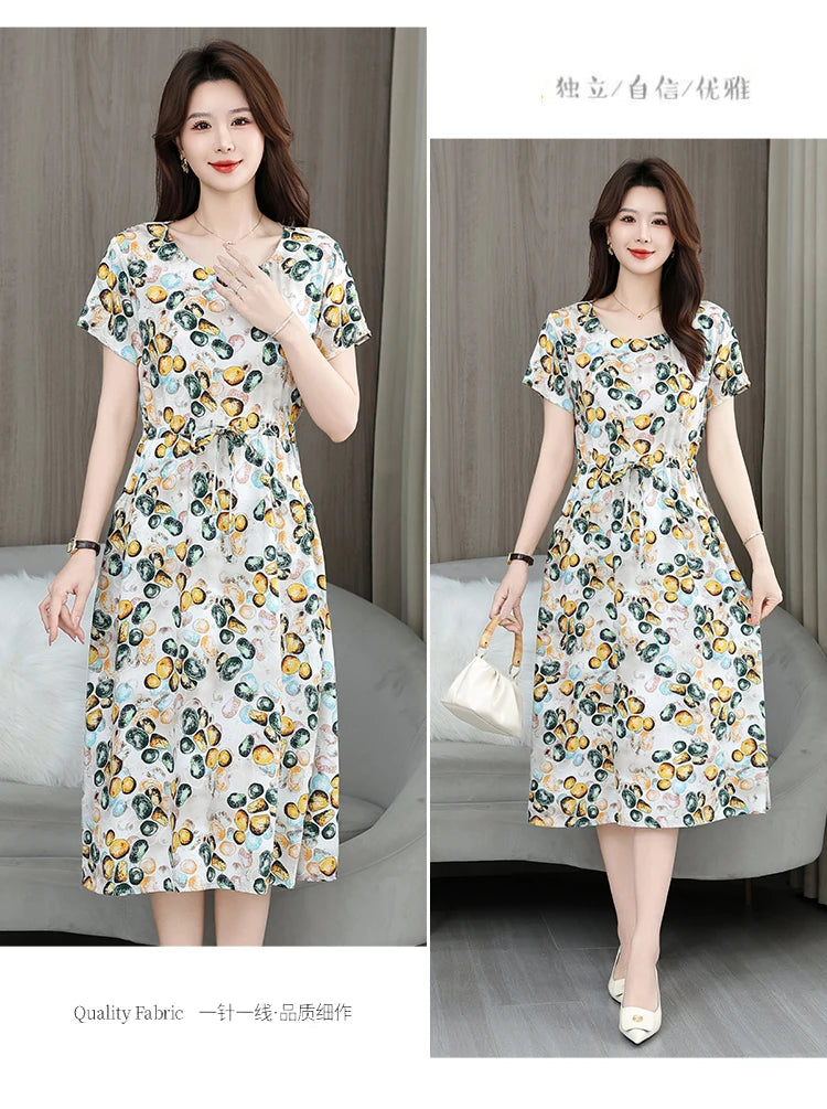 New Elegant Floral Dress  Bohemian plus Size Women Summer Short Sleeve Clothing with Large Hem for Casual Occasions