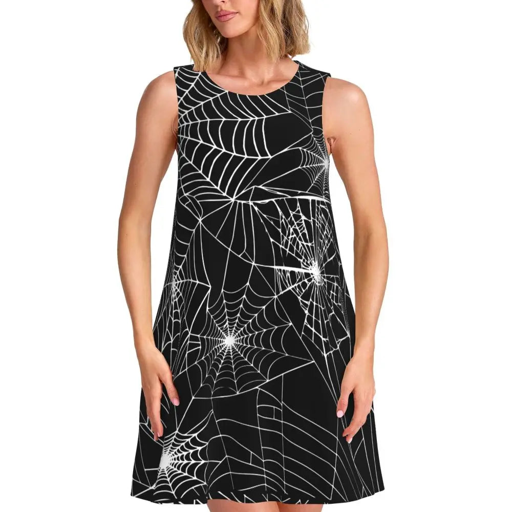 Happy Haunts Tank Dress Halloween Pumpkin Aesthetic Dresses Sleeveless Cute Dress Hot Sale O Neck Ladies Printed Clothing