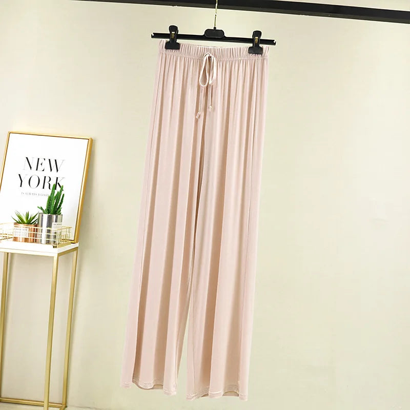 Women's Modal Straight Leg Pants - High Waist Casual Loose Slacks