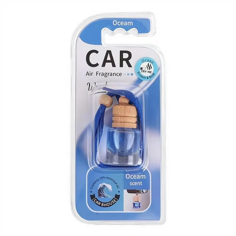 Hanging Car Air Freshener Refillable Glass Bottle Wooden Cap Essential Oil Diffuser Pendant Long Lasting Auto Perfume Ornament