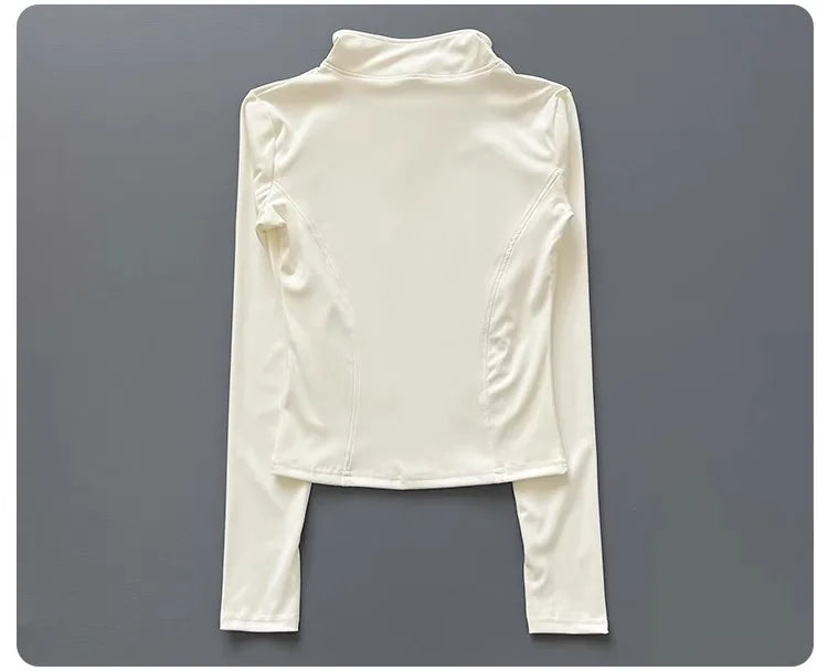 Women's Workout Jacket Stretch Fitted Zip Front Long Sleeve Running Yoga Slimming Waist-Cinching Stand Collar Quick-Dry Sportswe