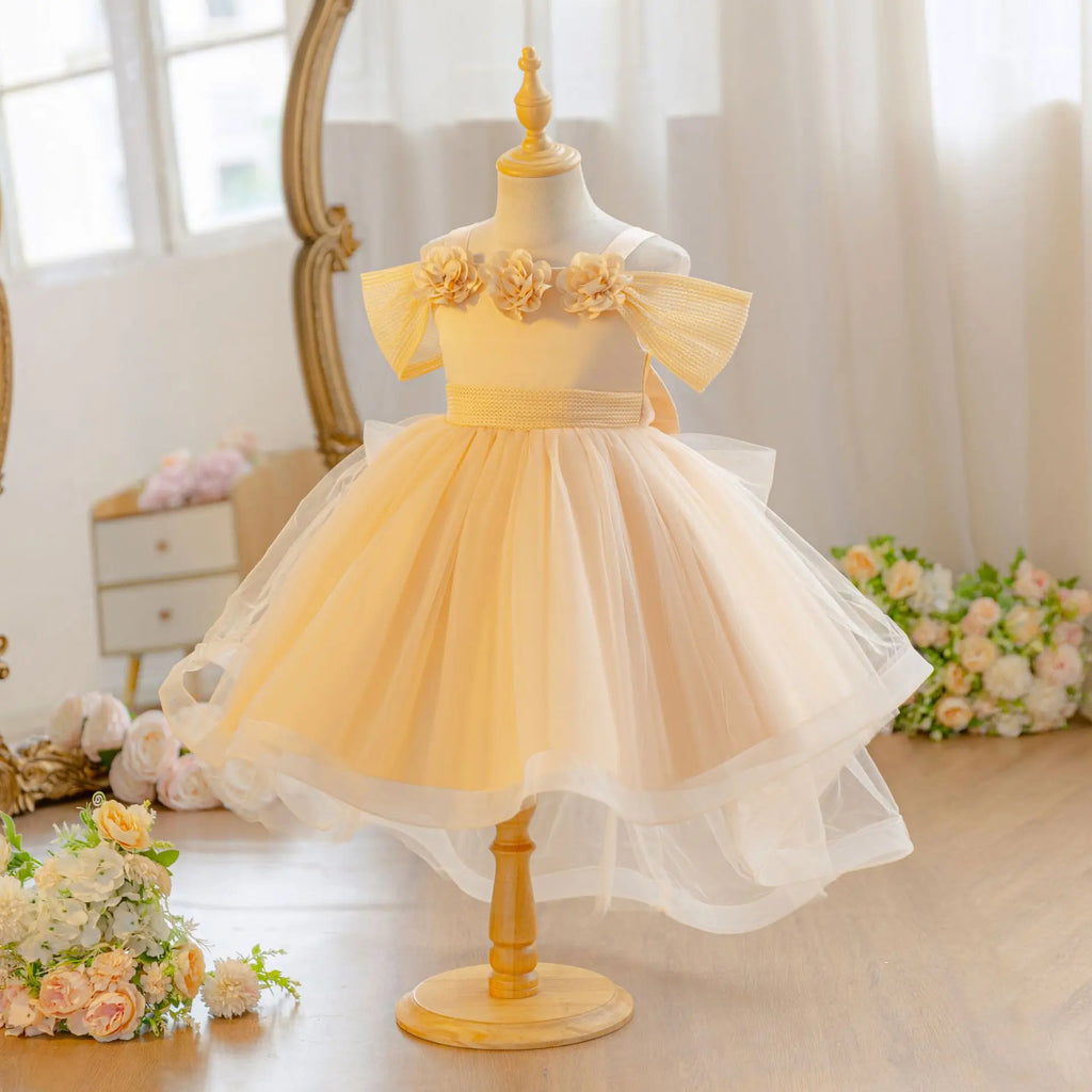 HETISO Children's Birthday Dress Off-the-shoulder Party Princess Wedding Holiday Ball Gown For 1-5 Years