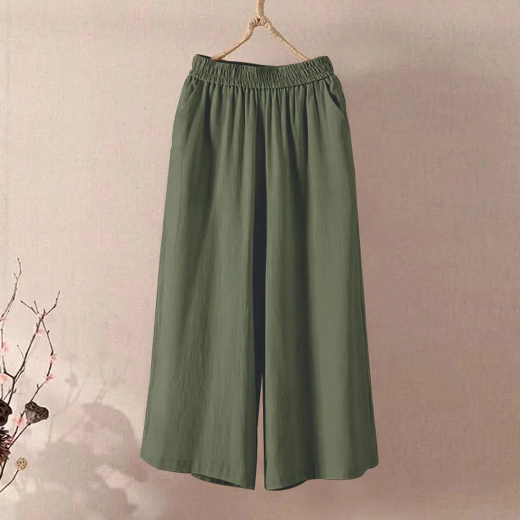 Women's High Waisted Wide Leg Pants - Casual Loose Cropped Trousers