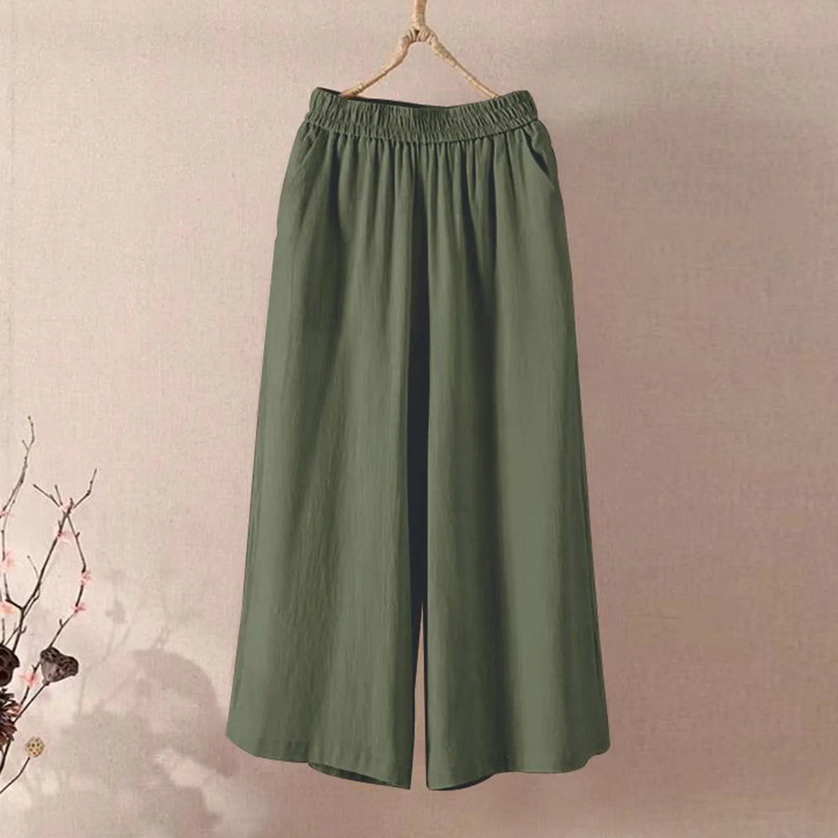 Women's High Waisted Wide Leg Pants - Casual Loose Cropped Trousers