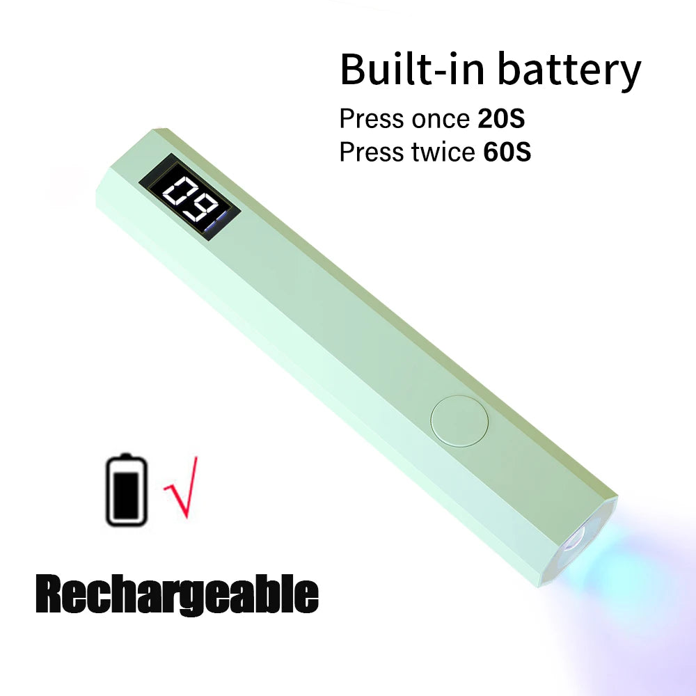 Lámpara de uñas LED UV con soporte, luz UV de mano con pantalla LCD para uñas de gel, secador de uñas USB recargable para curado rápido
