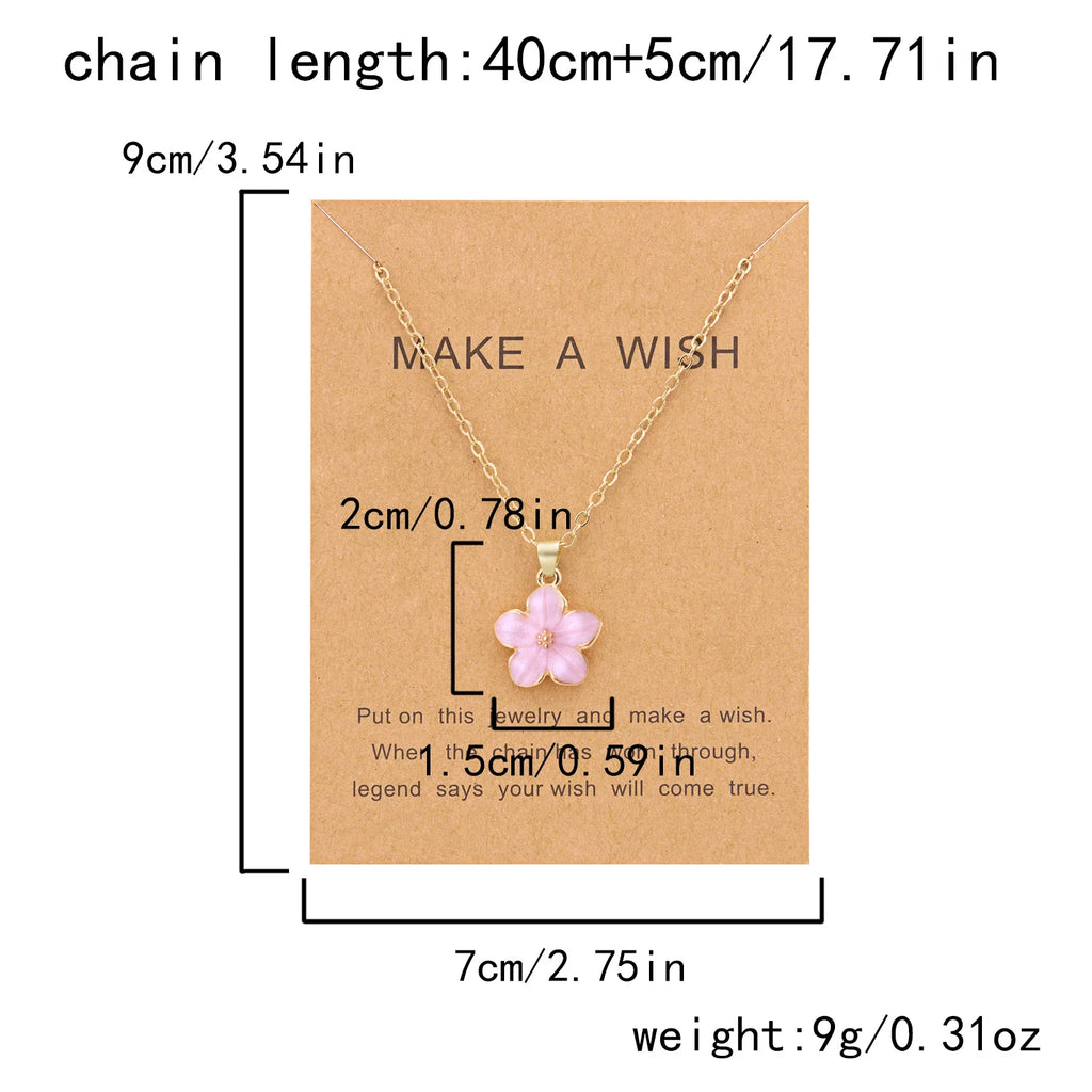 Minimalist Colorful Flower Necklace For Women'S Romantic Pink Cherry Pendant Necklace Make A Wish Paper Card Friendship Jewelry