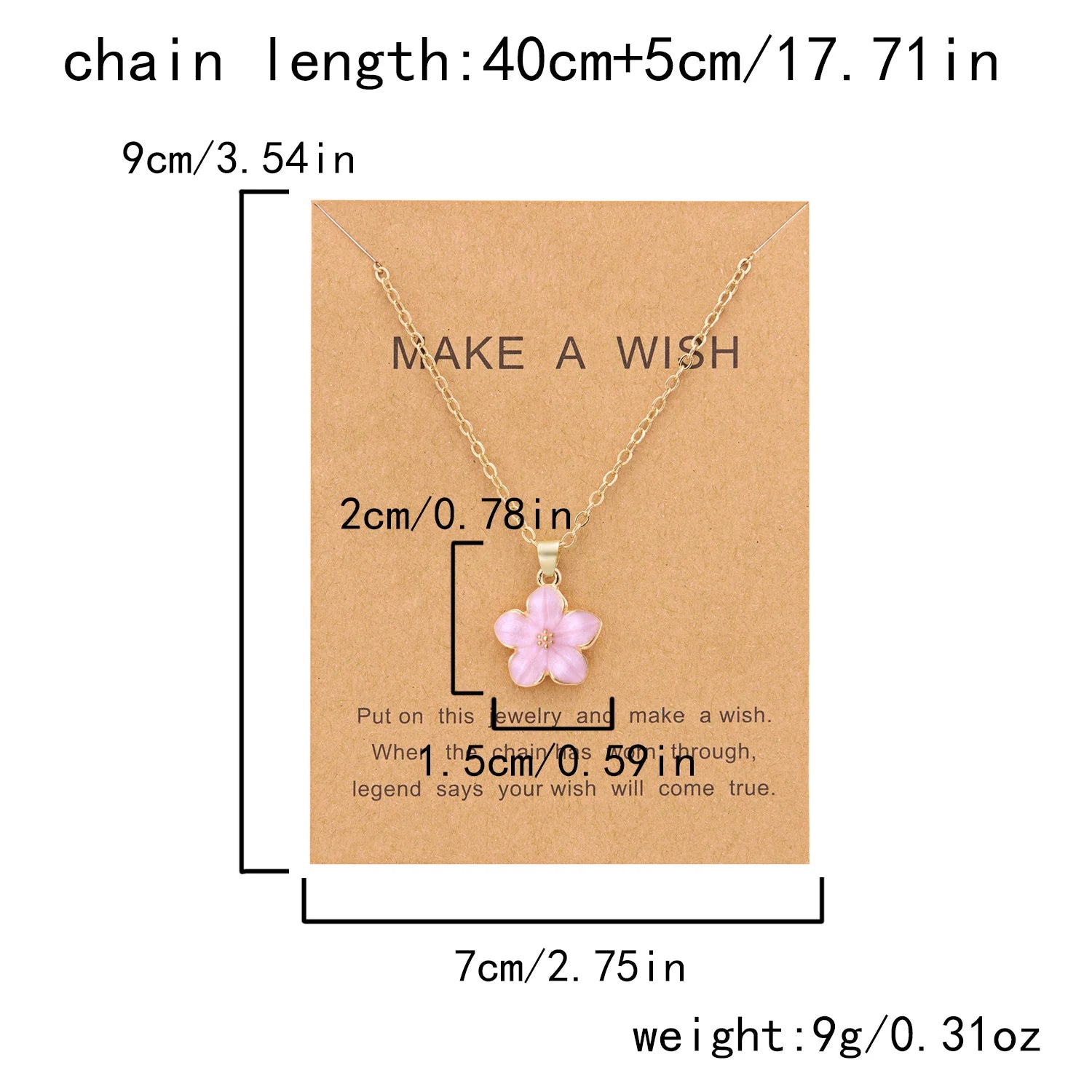 Minimalist Colorful Flower Necklace For Women'S Romantic Pink Cherry Pendant Necklace Make A Wish Paper Card Friendship Jewelry