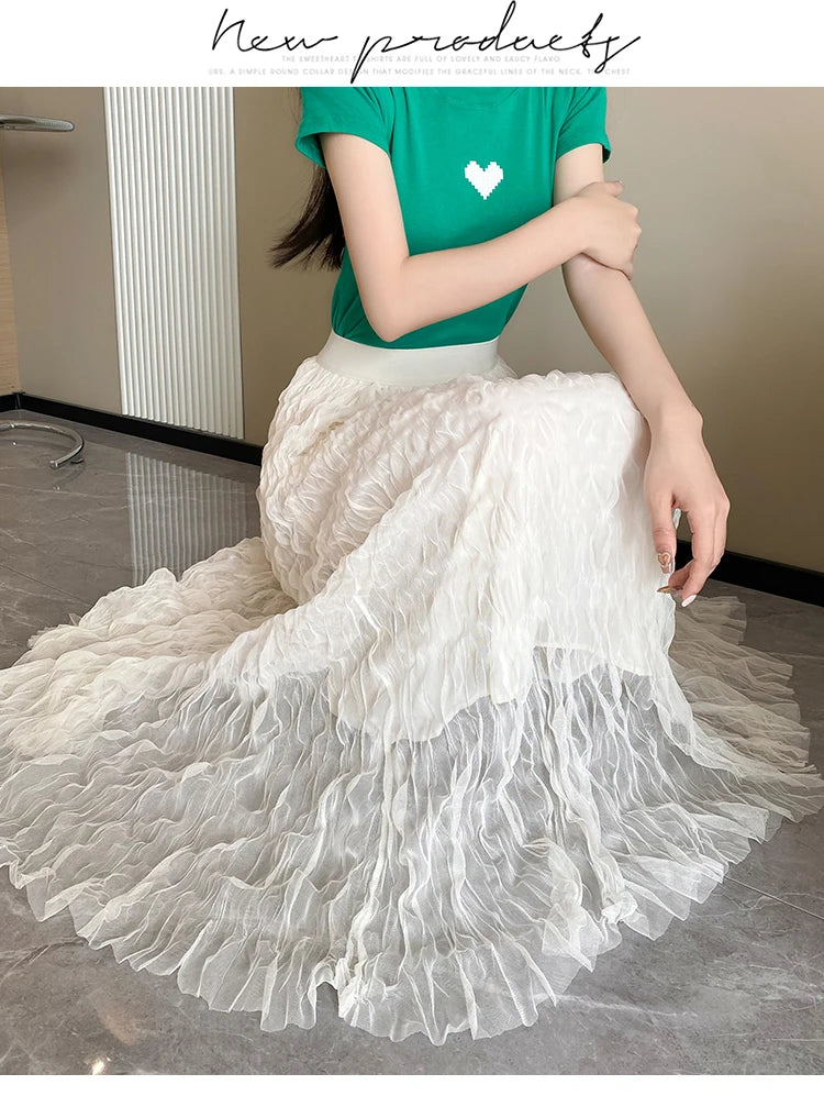 Elegant Pleated Midi Skirt, High Waist A-Line Flowy Maxi Skirts for Women, Soft Draping Skirt, Fairy Skirt for Spring Summer