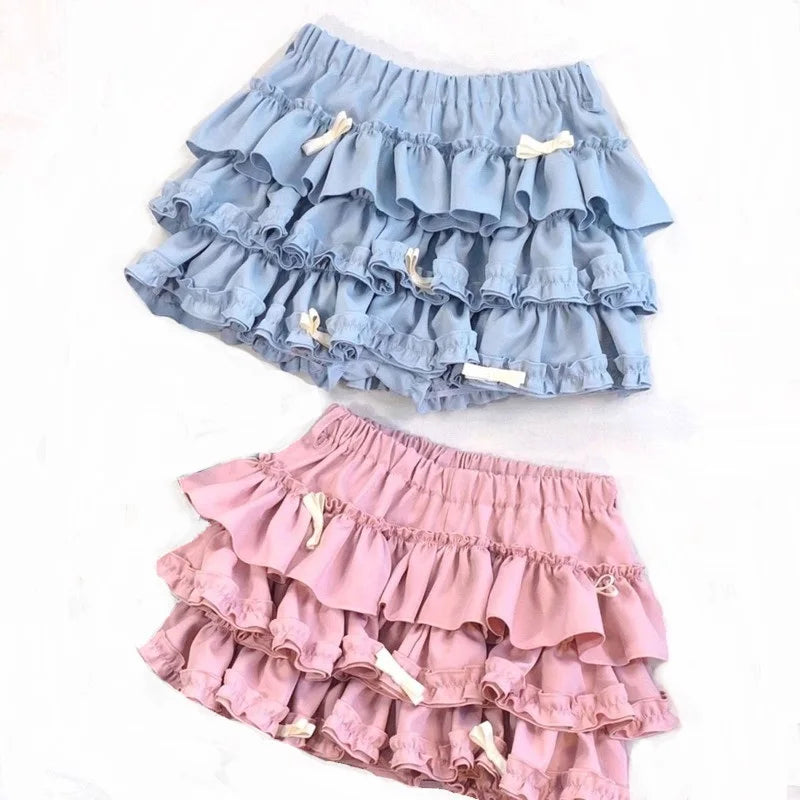 Women Short Skirt Female Elastic Waist Tutu Skirts Ruffled A-line Mini Pleated Cake Skirt