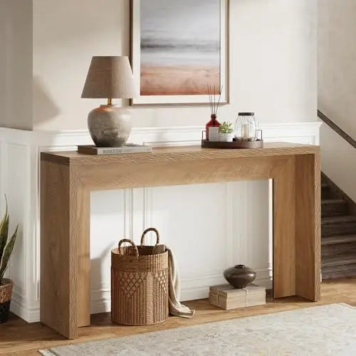 Farmhouse Console Table, 55-Inch Wooden Sofa Table with Storage for Entryway, Foyer, Hallway, Living Room, Easy