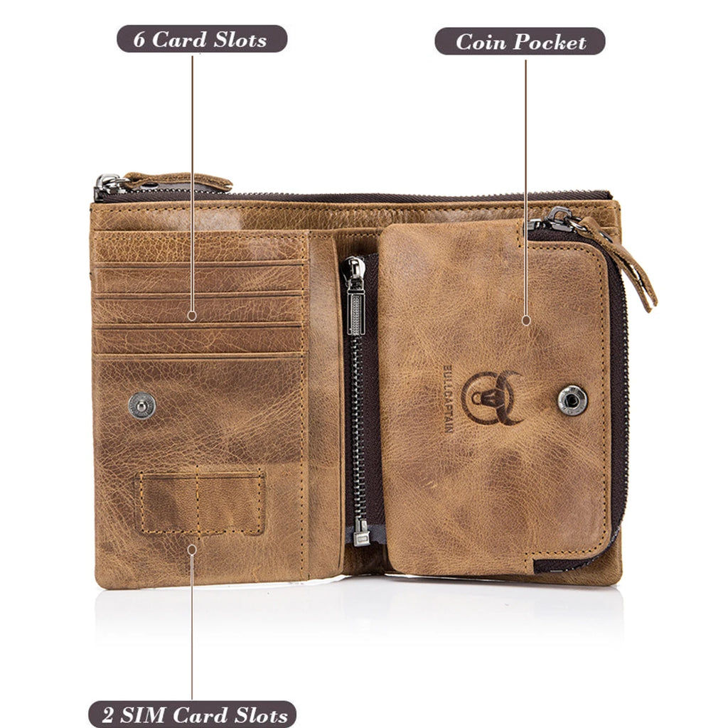 BULLCAPTAIN Authentic Leather Men's Wallet Short Purse Small Retro Wallet Brand High RFID New Short Wallet