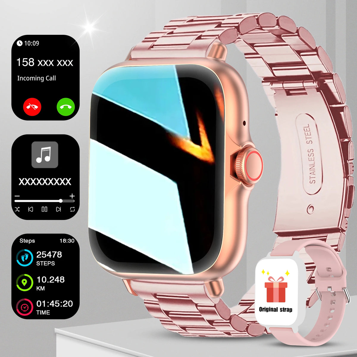 1.83" Touch Screen Smart Watch - Wireless Calling, Silicone Band