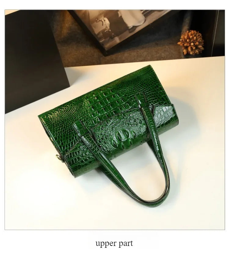 Crocodile Pattern Women's Bag 2026 New Style Messenger Bag Women's High-End Boston Pillow Bag Light Luxury Leather Shoulder Bag