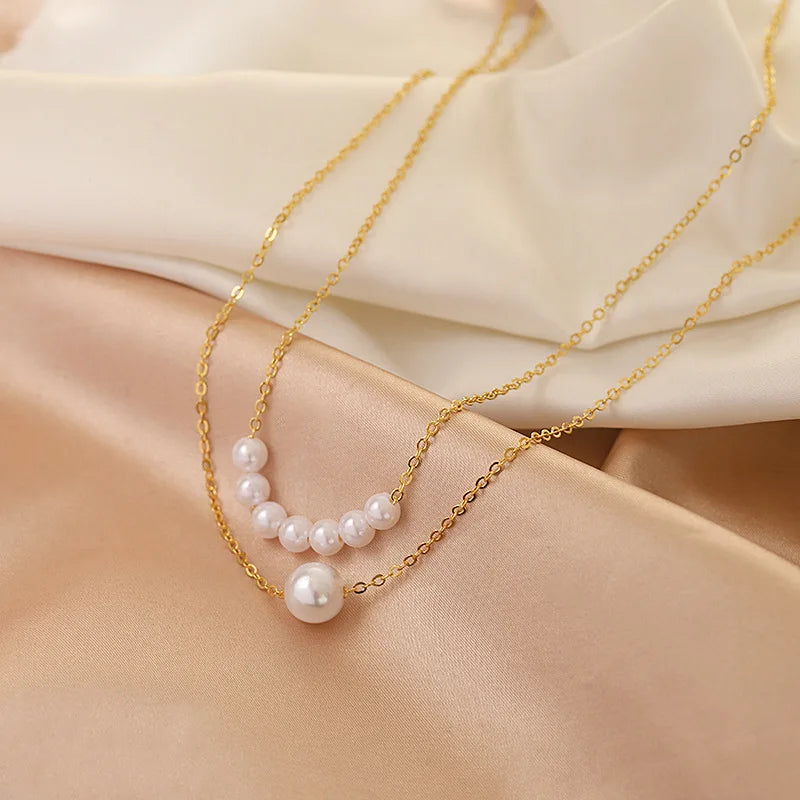 Pearl Multi Layer Necklace With Heart Pendant For Girls Elegant Irregular Pearl Choker Gift