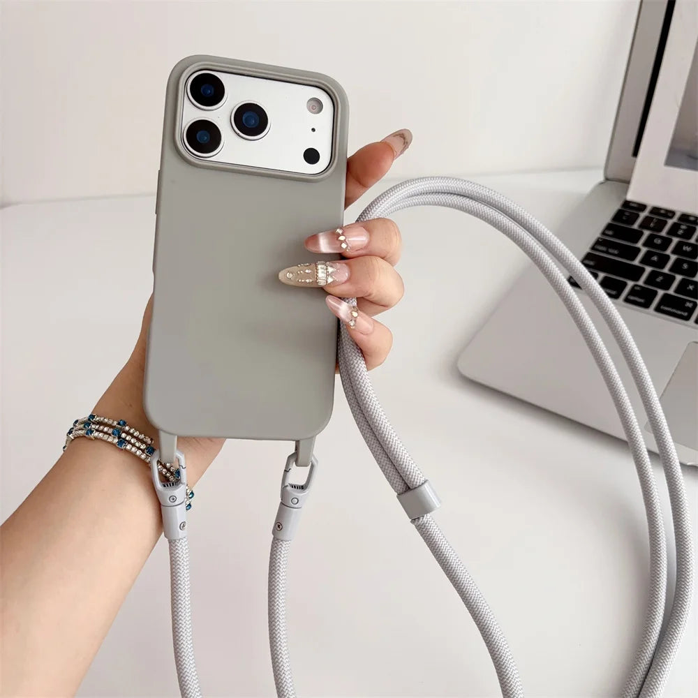 Silicone Crossbody Lanyard Case for iPhone - Shockproof Soft Cover
