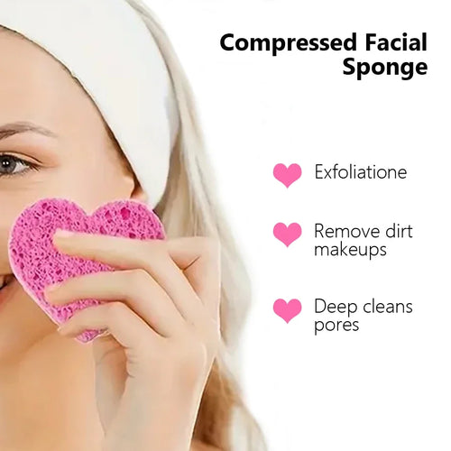 10Pcs Compressed Cellulose Facial Sponges - Pink Heart Shape