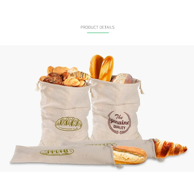 4/2/1PCS Linen Bread Bags,Reusable Drawstring Bag for Loaf, Homemade Artisan Bread Storage Bag,Linen Bread Bags for Baguette