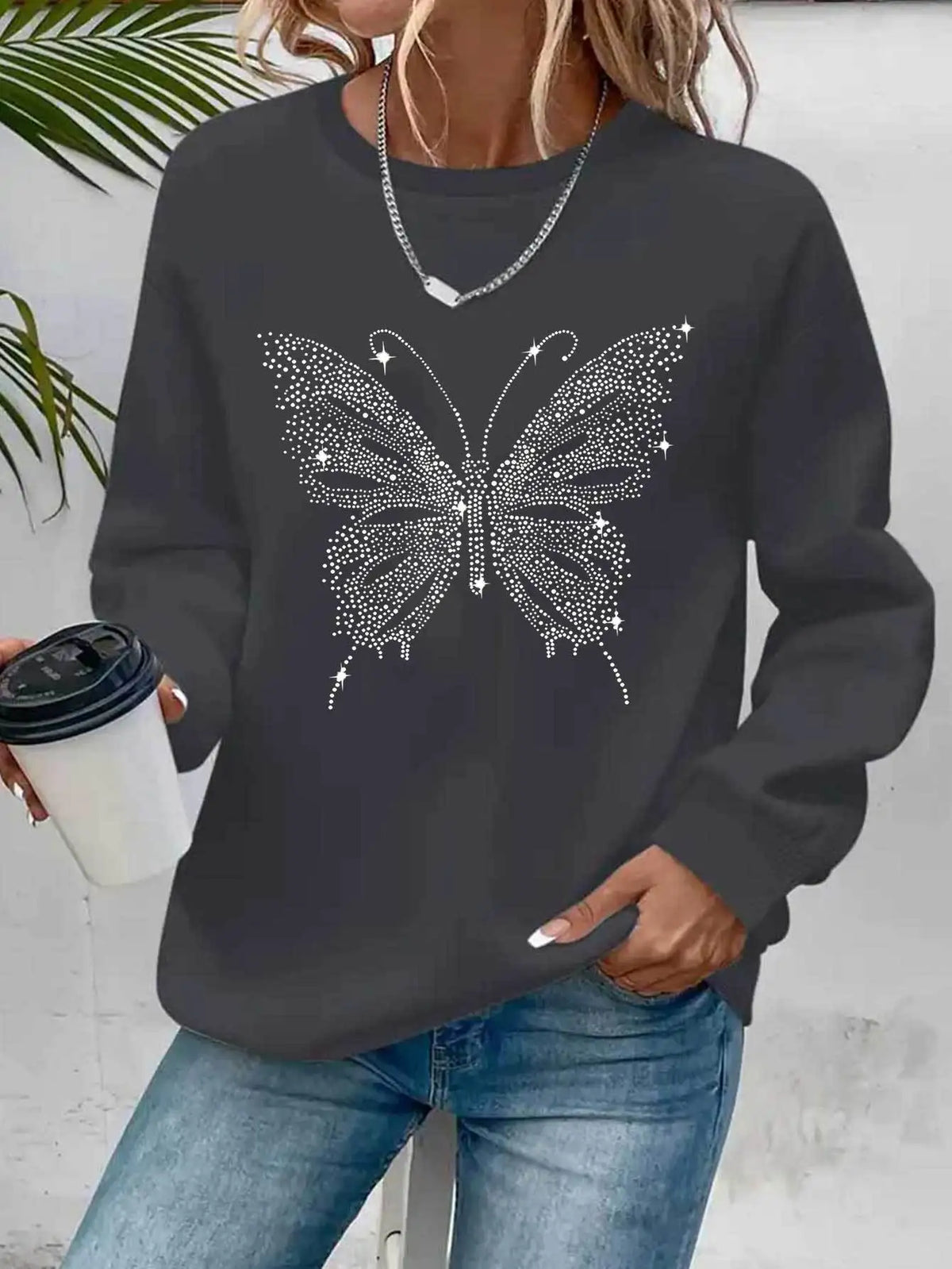 Women's Casual Heart Print Pullover Sweatshirt - Long Sleeve Knit