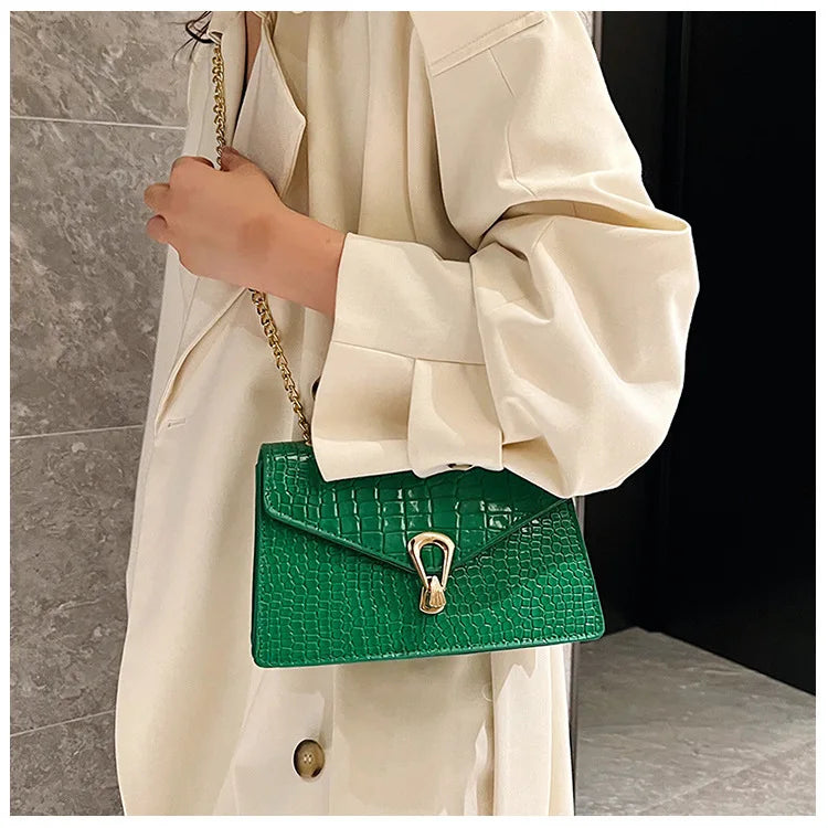 Crocodile Pattern Shoulder Bags For Women Fashion Chains Squre Bag Purse Female Pu Leather Crossbody Handbag Daily Phone Clutch