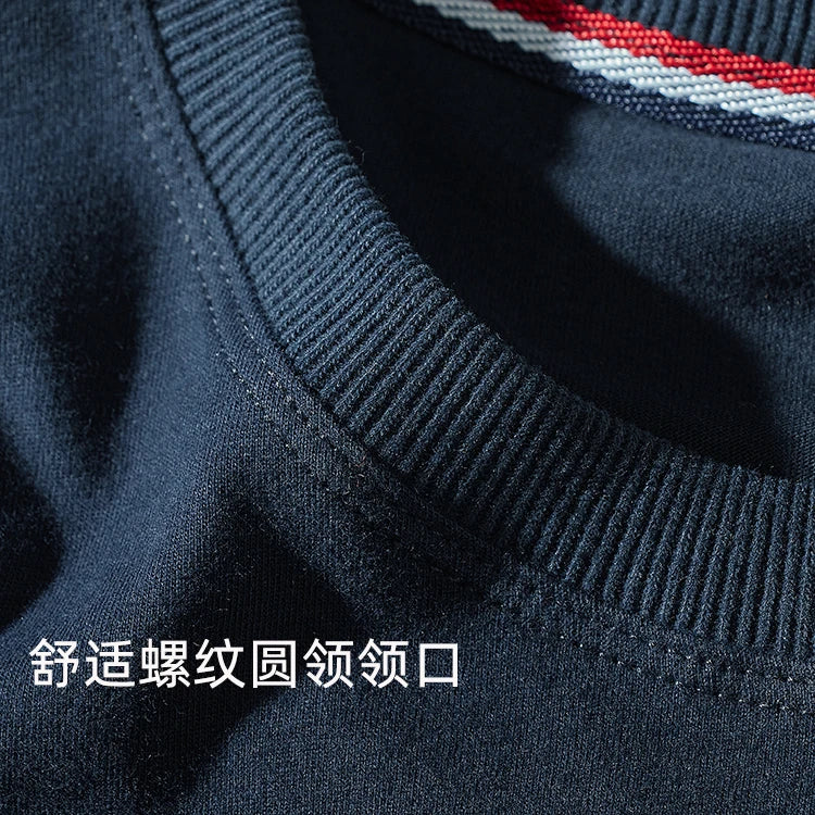 Autumn American Retro Long Sleeve O-Neck Solid Color T-Shirt Men'S Fashion 100% Cotton Washed Old Casual Bottoming Tops