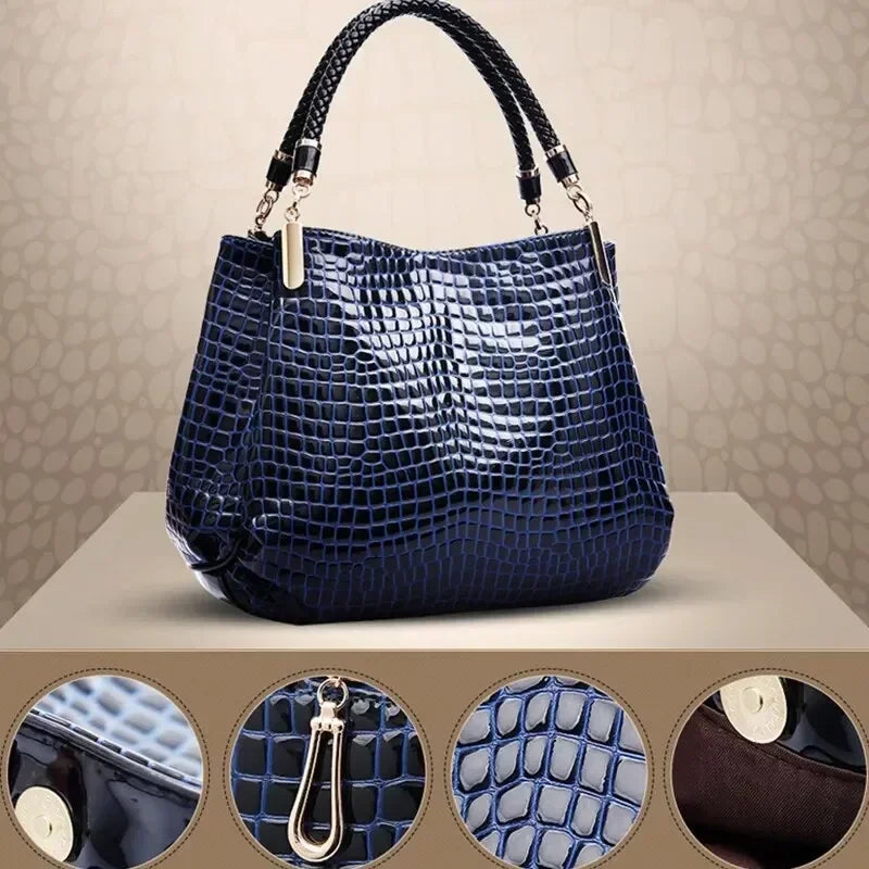 Women's Bag Large Capacity Tote Daily Commute Women's Shoulder Bag Crocodile Print Bright Face Handbag Shopping Women's Handbags
