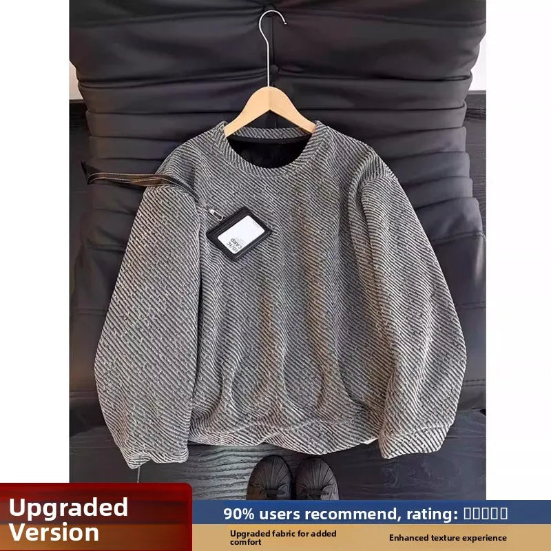 Banmen Men's Long Sleeve Sweatshirt - Black Round Neck Casual Shirt