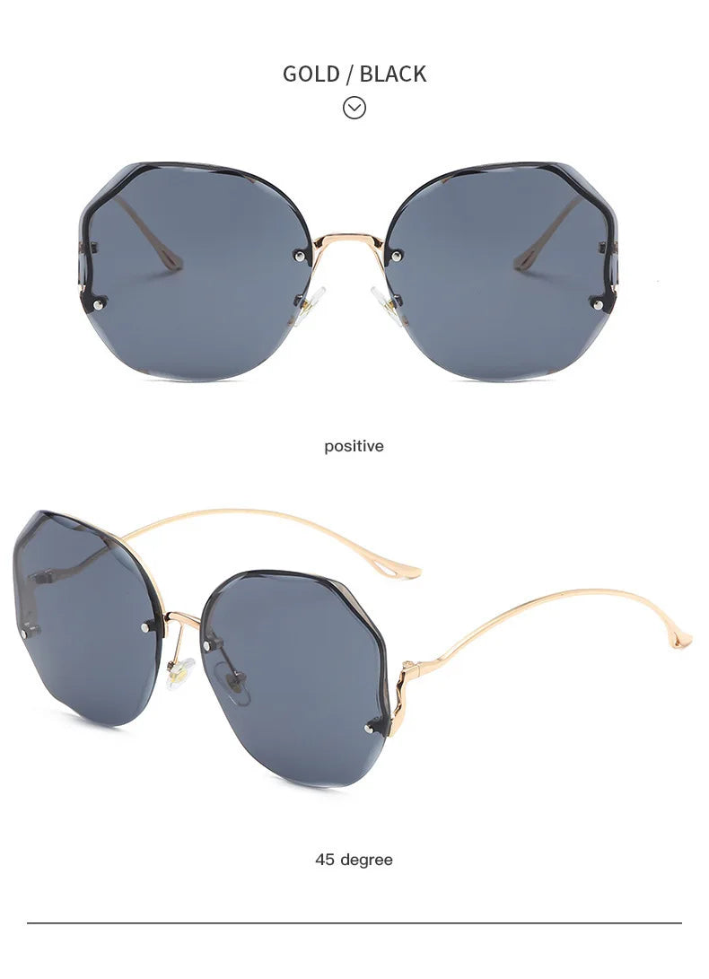 Rimless Sunglasses Polygon Fashion Popular Women Men Shades Big Frame Round Sun Glasses for Female Glasses Gradient Sunglasses