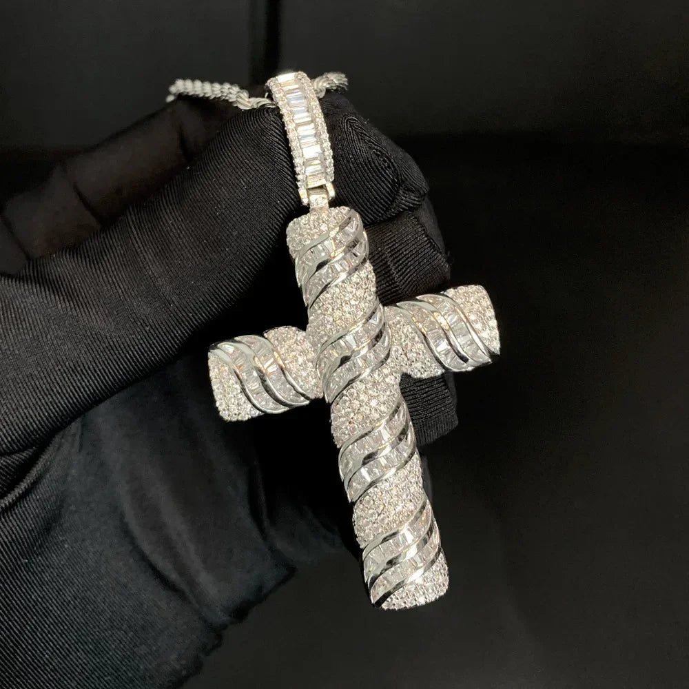 Moissanite Cross Pendant Necklace 14K Gold Long Chain Unisex Jewelry For Women And Men